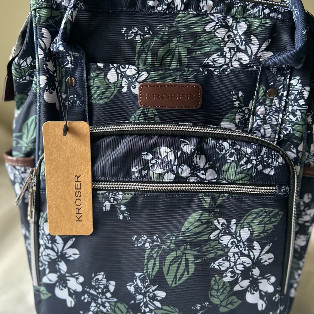 Floral Diaper Bag Backpack with Multiple Compartments & Changing Station